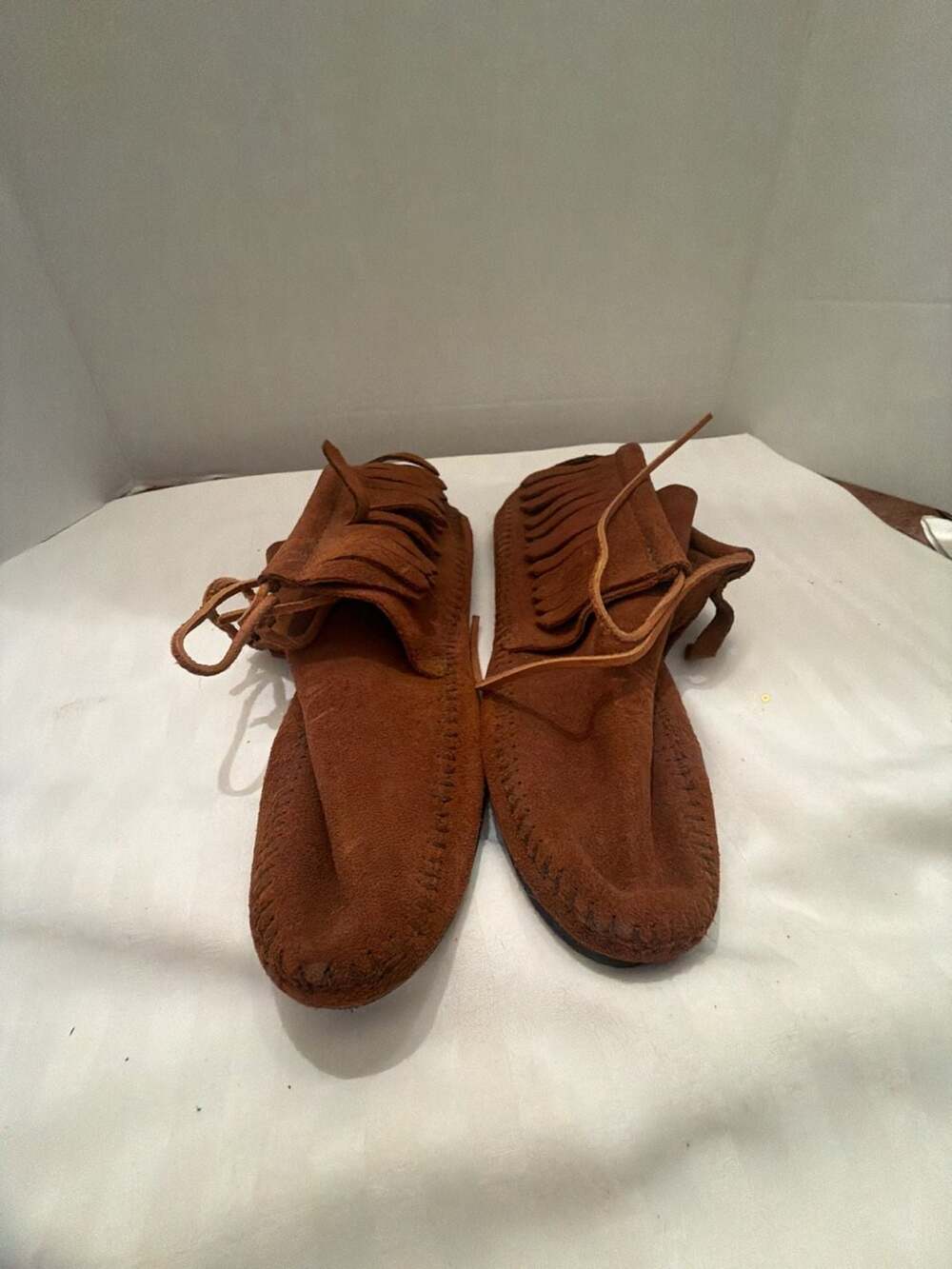 Minnetonka 3-Layer Fringe Boots Size 7.5 Brown Suede Ankle
